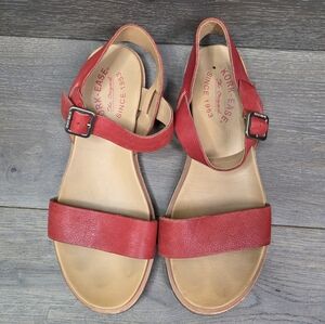 Kork-Ease Yucca Red Pebble Leather Women's Sandals Strappy Ankle Strap Buckle